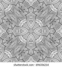 Vector abstract ethnic hand drawn line art seamless pattern