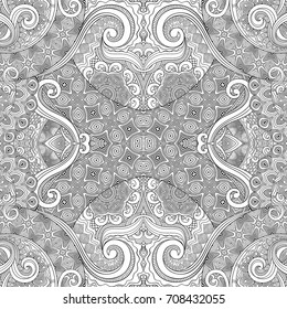 Vector abstract ethnic hand drawn line art seamless pattern