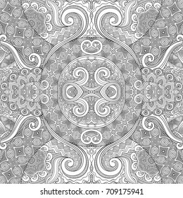 Vector abstract ethnic hand drawn line art seamless pattern