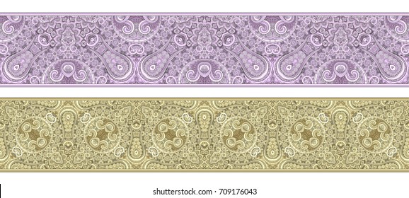 Vector abstract ethnic hand drawn color border set