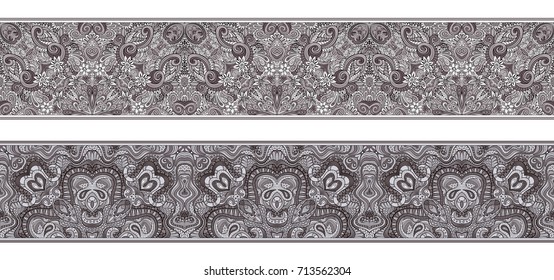 Vector abstract ethnic hand drawn color border set