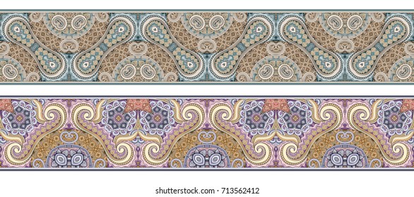 Vector abstract ethnic hand drawn color border set