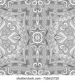 Vector abstract ethnic hand drawn line art seamless pattern