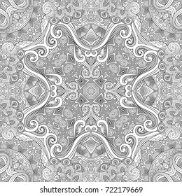 Vector abstract ethnic hand drawn line art seamless pattern