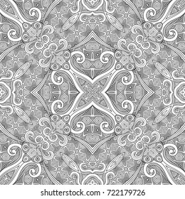 Vector abstract ethnic hand drawn line art seamless pattern