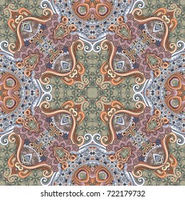 Vector abstract ethnic hand drawn color seamless pattern