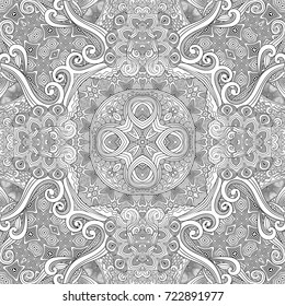 Vector abstract ethnic hand drawn line art seamless pattern