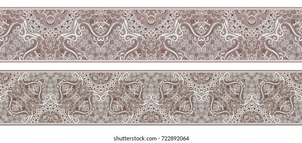 Vector abstract ethnic hand drawn monochrome border set