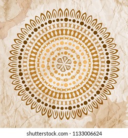 Vector abstract ethnic mandala motif on a grunge background.