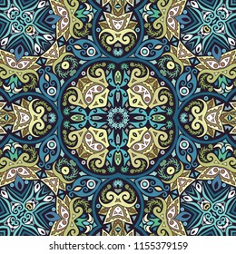 Vector abstract ethnic nature hand drawn ornamental background. Colorful seamless pattern