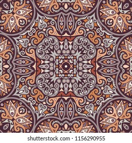 Vector abstract ethnic nature hand drawn ornamental background. Colorful seamless pattern