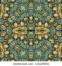 Vector abstract ethnic nature hand drawn ornamental background. Colorful seamless pattern