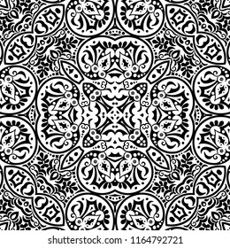 Vector abstract ethnic nature hand drawn ornamental background. Black and white seamless pattern