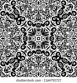 Vector abstract ethnic nature hand drawn ornamental background. Black and white seamless pattern