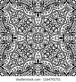 Vector abstract ethnic nature hand drawn ornamental background. Black and white seamless pattern