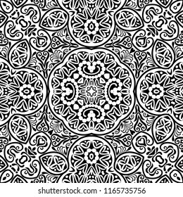 Vector abstract ethnic nature hand drawn ornamental background. Black and white seamless pattern