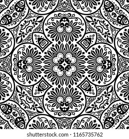 Vector abstract ethnic nature hand drawn ornamental background. Black and white seamless pattern