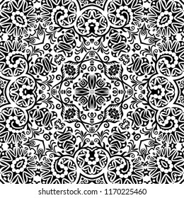 Vector abstract ethnic nature hand drawn ornamental background. Black and white seamless pattern