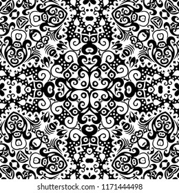 Vector abstract ethnic nature hand drawn ornamental background. Black and white seamless pattern