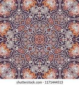 Vector abstract ethnic nature hand drawn ornamental background. Colorful seamless pattern