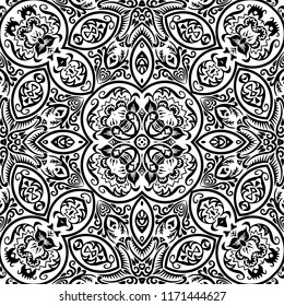 Vector abstract ethnic nature hand drawn ornamental background. Black and white seamless pattern