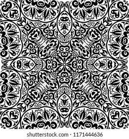 Vector abstract ethnic nature hand drawn ornamental background. Black and white seamless pattern