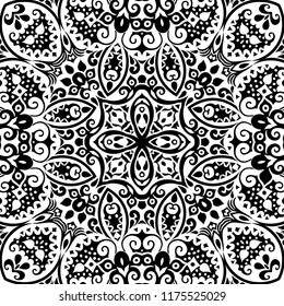 Vector abstract ethnic nature hand drawn ornamental background. Black and white seamless pattern