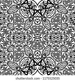 Vector abstract ethnic nature hand drawn ornamental background. Black and white seamless pattern