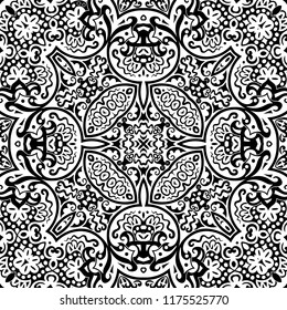 Vector abstract ethnic nature hand drawn ornamental background. Black and white seamless pattern