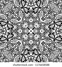 Vector abstract ethnic nature hand drawn ornamental background. Black and white seamless pattern