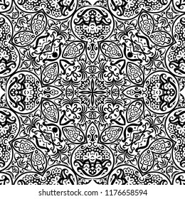 Vector abstract ethnic nature hand drawn ornamental background. Black and white seamless pattern