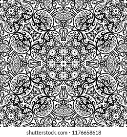 Vector abstract ethnic nature hand drawn ornamental background. Black and white seamless pattern