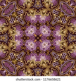 Vector abstract ethnic nature hand drawn ornamental background. Colorful seamless pattern