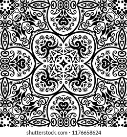 Vector abstract ethnic nature hand drawn ornamental background. Black and white seamless pattern