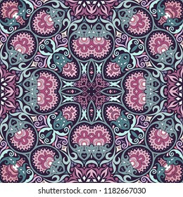 Vector abstract ethnic nature hand drawn ornamental background. Colorful seamless pattern