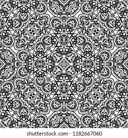 Vector abstract ethnic nature hand drawn ornamental background. Black and white seamless pattern