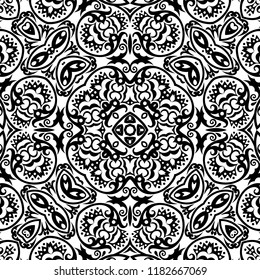 Vector abstract ethnic nature hand drawn ornamental background. Black and white seamless pattern