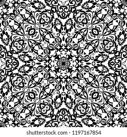 Vector abstract ethnic nature hand drawn ornamental background. Black and white seamless pattern