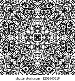 Vector abstract ethnic nature hand drawn ornamental background. Black and white seamless pattern