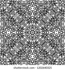 Vector abstract ethnic nature hand drawn ornamental background. Black and white seamless pattern