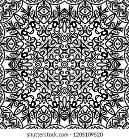 Vector abstract ethnic nature hand drawn ornamental background. Black and white seamless pattern
