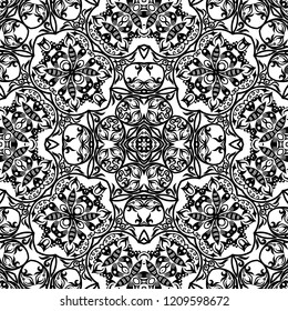 Vector abstract ethnic nature hand drawn ornamental background. Black and white seamless pattern
