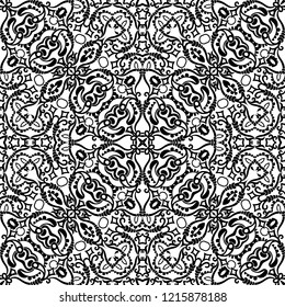 Vector abstract ethnic nature hand drawn ornamental background. Black and white seamless pattern