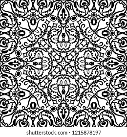 Vector abstract ethnic nature hand drawn ornamental background. Black and white seamless pattern