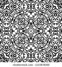 Vector abstract ethnic nature hand drawn ornamental background. Black and white seamless pattern