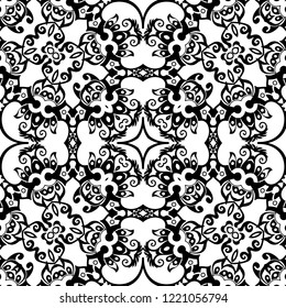 Vector abstract ethnic nature hand drawn ornamental background. Black and white seamless pattern