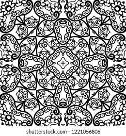 Vector abstract ethnic nature hand drawn ornamental background. Black and white seamless pattern