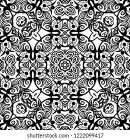 Vector abstract ethnic nature hand drawn ornamental background. Black and white seamless pattern