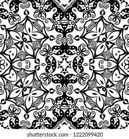 Vector abstract ethnic nature hand drawn ornamental background. Black and white seamless pattern