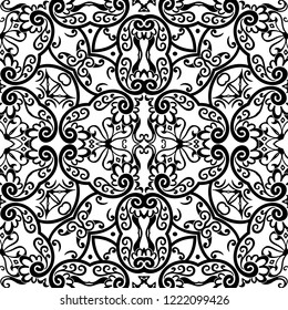 Vector abstract ethnic nature hand drawn ornamental background. Black and white seamless pattern